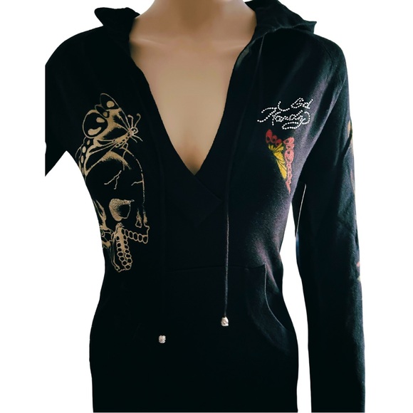 💔 NWT Vintage Ed Hardy + Christian Audigier Love Kills Slowly Butterfly Sweater - Picture 6 of 10